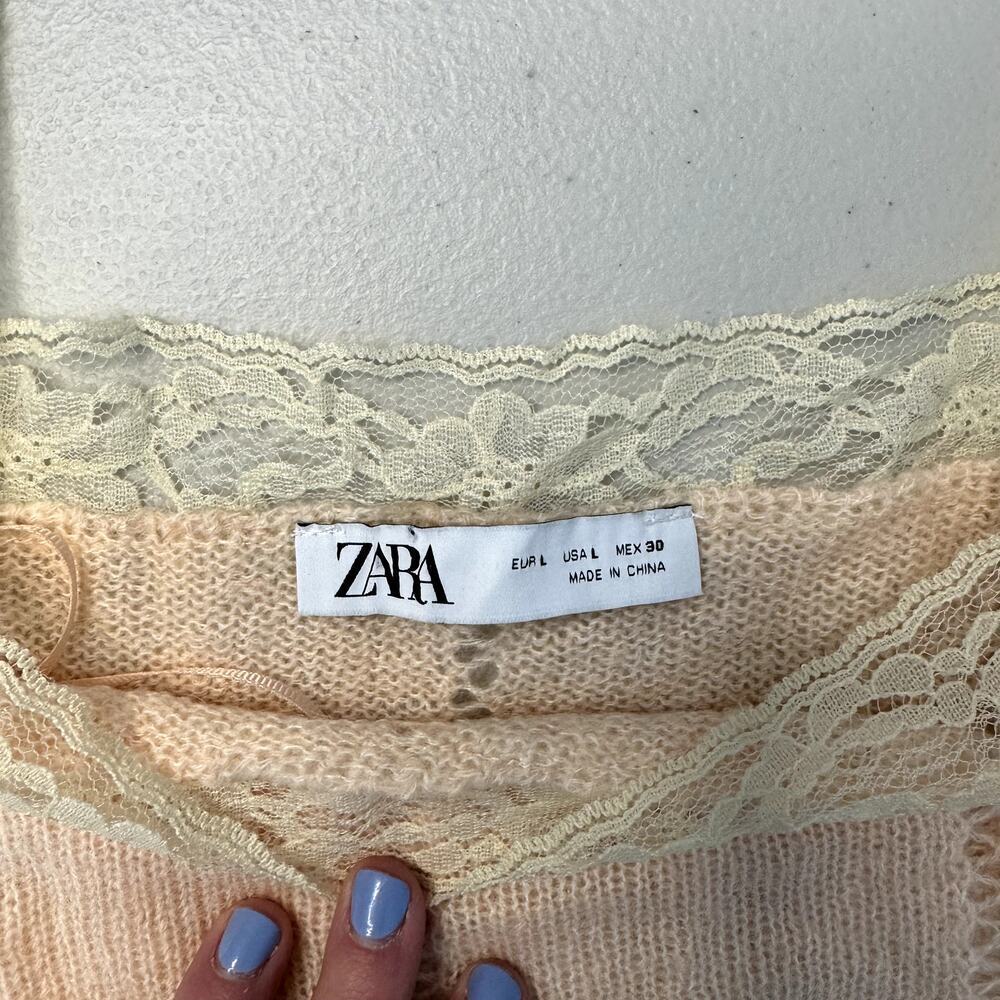Zara Pointelle Lace Knit Crop Top Ballet Pink Women's Size Large - Picture 3 of 4